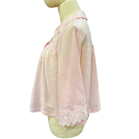 Vintage Heiress Bed Jacket Size M Pink Embroidery Cotton Blend Delicate Feminine - Picture 7 of 10